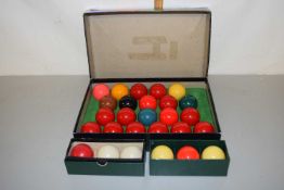 Case of snooker balls plus further billiard balls