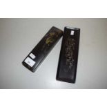 Oriental black lacquered pen box and pen tray
