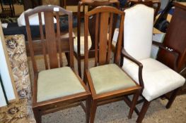 Pair of early 20th Century oak dining chairs together with a modern dark wood framed armchair (3)