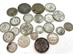 Pre 1920 English silver coins to include, 2x half crowns, 4x florins, 10x shillings and 5x