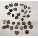 Quantity of old silver English hammered coins (a/f) together with George IV & George V shillings