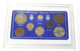 George V 1920 coin set to include half crown, florin, shilling, sixpence, penny, half penny and