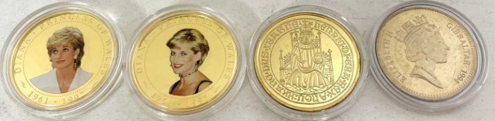4 proof gilt silver coins including, Princess Diana (4)