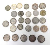 Small quantity of 20th Century silver half crowns and florins to include five silver Edward VII half