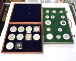 Two wooden cases of English coinage to include 20th Century crowns, George V florins and also to