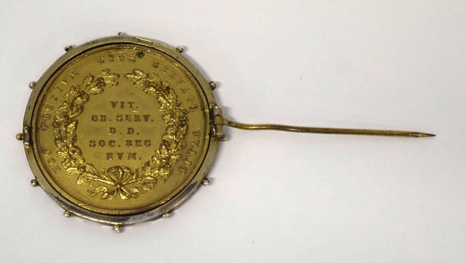 Possibly 19th Century bronze gilt small successful Royal Humane Society medal for saving life in - Image 2 of 2