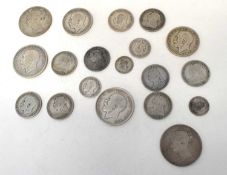 Colln various pre-1920 English Silver Coins, incl Hallf Crowns (4), Florins (2), Shillings (9),