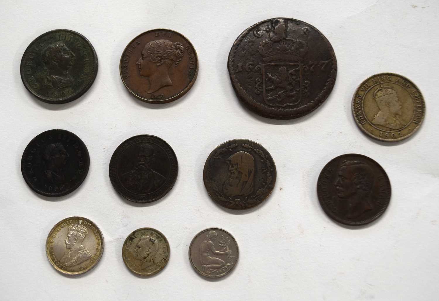 Quantity of mixed coins to include 1902 Edward VII Jamaica one penny, two George III pennies,