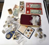 Quantity of British and Canadian 20th Century coins also to include two Canadian dollar notes, 1967,