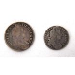 Two late 17th Century silver coins to include William III, 1696 sixpence with C. below together with