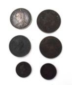 Small quantity of six 19th Century coins to include extremely fine Queen Victoria 1887 silver