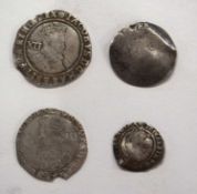 Quantity of four Old English silver hammered coins to include Elizabeth I 1561 hammered sixpence,