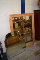 Modern pine framed wall mirror and one other (2)