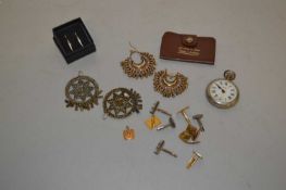 Mixed Lot: Various assorted cufflinks, pocket watch, costume jewellery etc