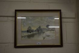 Winter on the Ouze Nr Brandon by A J W Dykes, 1987, framed and glazed