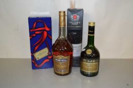 Mixed Lot: Martel Cognac, Three Barrels French Brandy, Taylors Port 2003, Courvoisier Cognac,