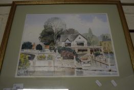 Quayside scene by Leslie Oliver, watercolour, framed and glazed