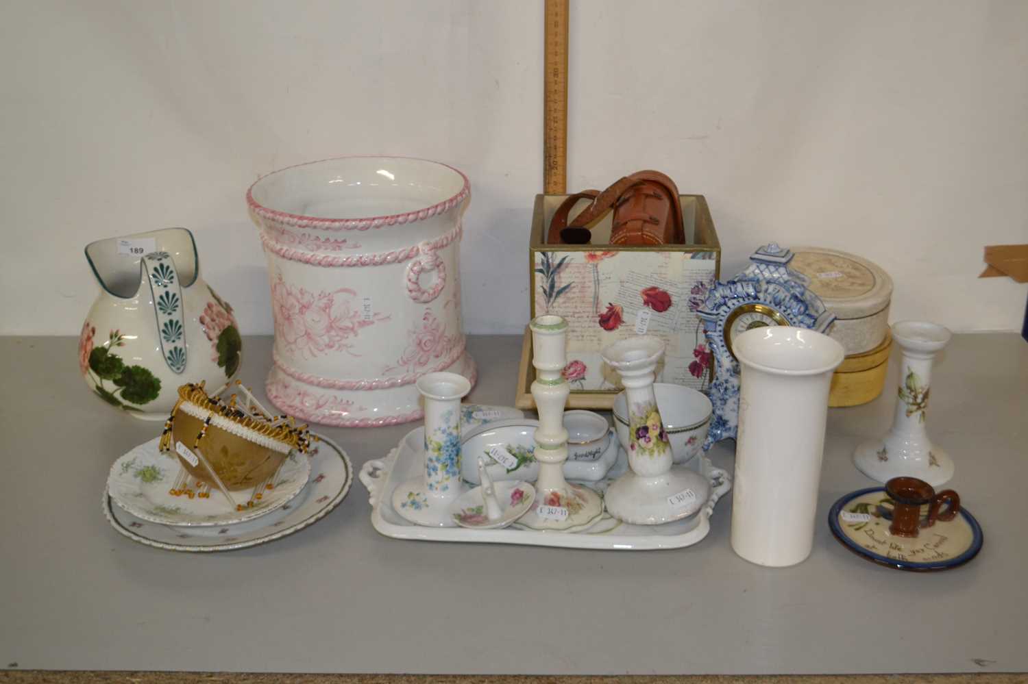 Mixed Lot: Various assorted ceramics, dressing table items, jardiniere etc