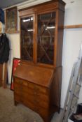Edwardian mahogany bureau bookcase with glazed top section
