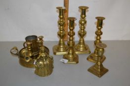 Mixed Lot: Various brass candlesticks and other items