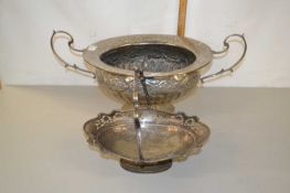 Large silver plated two handled vase plus a further table basket (2)