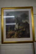 Rabbits by the Warren, reproduction print in gilt frame