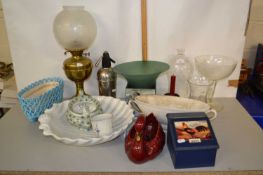 Mixed Lot: Brass based oil lamp, various glass wares jardiniere etc