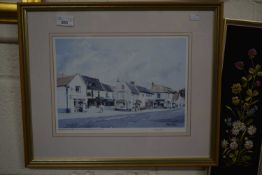 High Street, Holt by Martin Sexton, reproduction print together with a needlework floral study