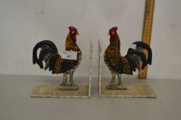 Pair of book ends formed as cockerels