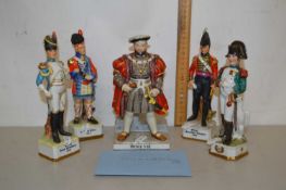 Mixed Lot: Five various continental models of soldiers together with a further model of Henry VIII