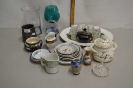 Mixed Lot: Various glass and ceramics to include vases, meat plate, Holkham Pottery tankard etc