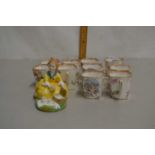 Small Royal Doulton figurine Picnic together with Doulton Burslam coffee cans