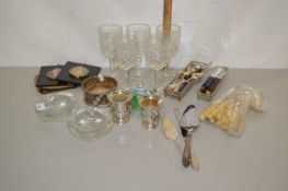 Mixed Lot: Various assorted cutlery, glass wares, framed portrait prints etc