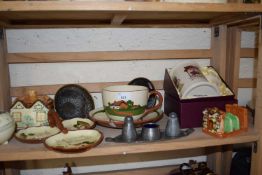 Mixed Lot: Torquay ware, a pair of brass dishes, a pewter table cruet etc