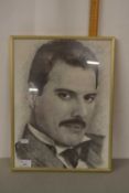 Portrait print of Freddie Mercury, framed and glazed