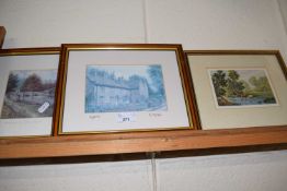 Two coloured prints after Sue Firth and a further print of cattle at riverside (3)