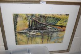 Felix Partridge, river scene framed and glazed