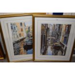 M. Wood, two coloured prints Venetian canal scenes
