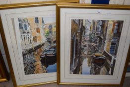 M. Wood, two coloured prints Venetian canal scenes