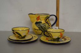 Suzanne Katkhuda, cockerel decorated cups, saucers, plates and jug