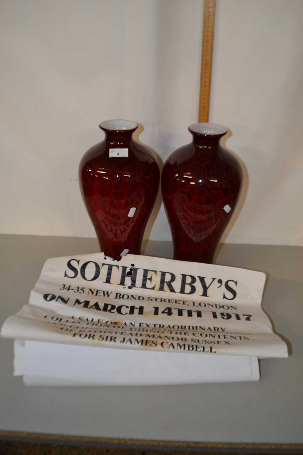 Pair of contemporary Art Glass vases together with three reproduction auction posters - Image 2 of 2