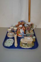 Tray of various assorted ornaments, egg cruet etc