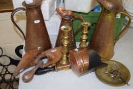 Mixed Lot: Various copper jugs, candlesticks, shoe stretchers etc