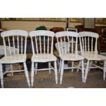 Set of four white painted pine kitchen chairs
