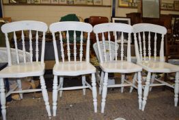 Set of four white painted pine kitchen chairs