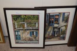 Pair of coloured prints, continental street scenes