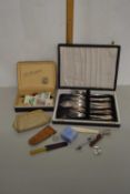 Mixed Lot: Various items to include cased fish cutlery, coinage, stamps etc