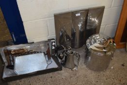 Collection of chrome finish Art Deco style fire tools, coal box and fire screen together with a