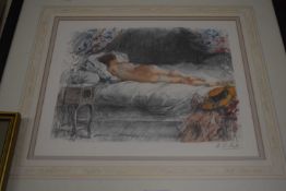 Study of a nude, coloured print signed Calbet