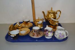 Gilt decorated coffee set, Crown Derby coffee can and saucer and other items